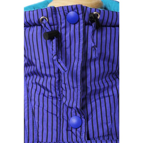 Vintage PROFILE Purple/Blue & Black Striped Retro Puffer Ski Snow Jacket - Picture 4 of 7